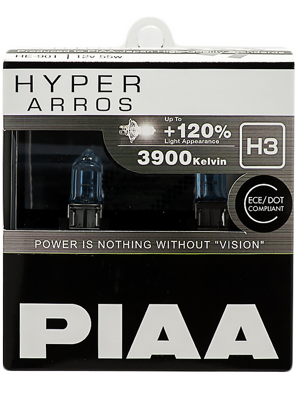 Лампа галогенная PIAA, HYPER ARROS, H3, 3900K, 55W, 2 шт., HE-901-H3