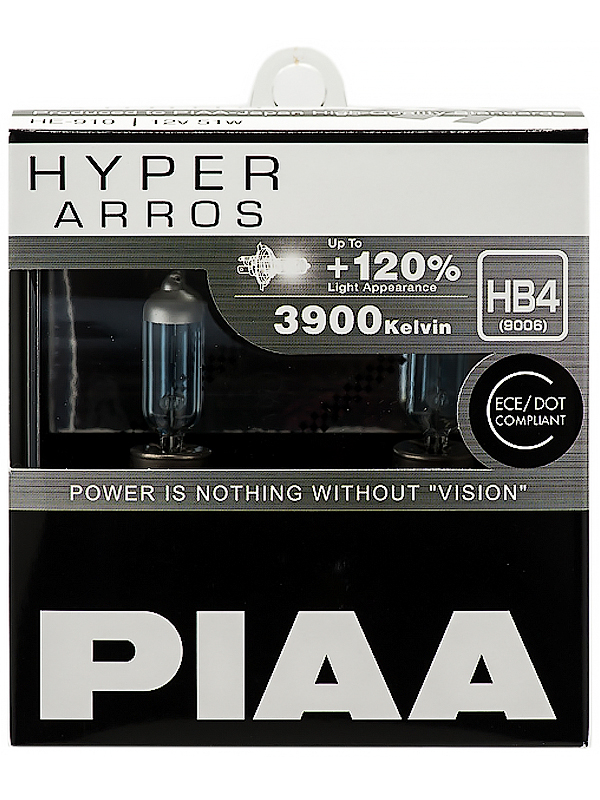 Лампа галогенная PIAA, HYPER ARROS, HB4, 3900K, 50W, 2 шт., HE-910-HB4