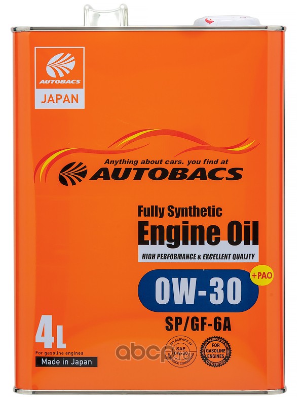 Масло моторное AUTOBACS 0W-30, SP, GF-6A, синтетическое, 4л, A00032234