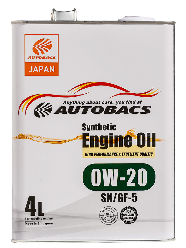 Масло моторное AUTOBACS Synthetic Engine Oil 0W-20, SN, GF-5, синтетическое, 4л, Сингапур, A00032058