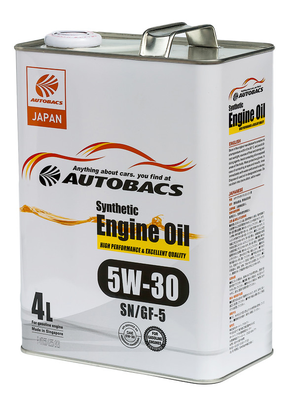 Масло моторное AUTOBACS Synthetic Engine Oil 5W-30, SN, GF-5, синтетическое, 4л, Сингапур, A00032062