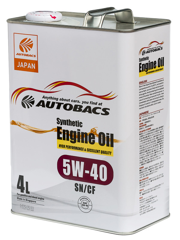 Масло моторное AUTOBACS Synthetic Engine Oil 5W-40, SN, GF-5, синтетическое, 4л, Сингапур, A00032066